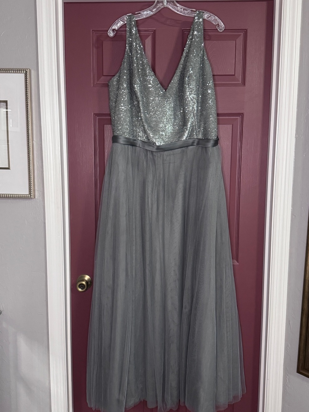 Allure Bridals Gray Sequin Bridesmaid Gown